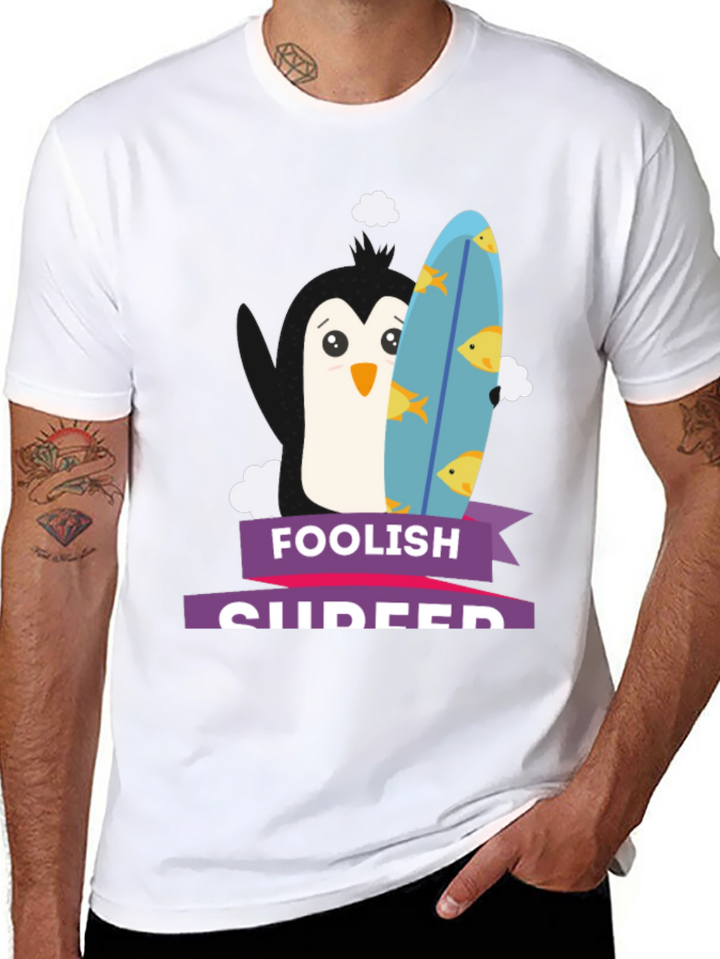 Foolish Surfer Penguin Graphic Tee