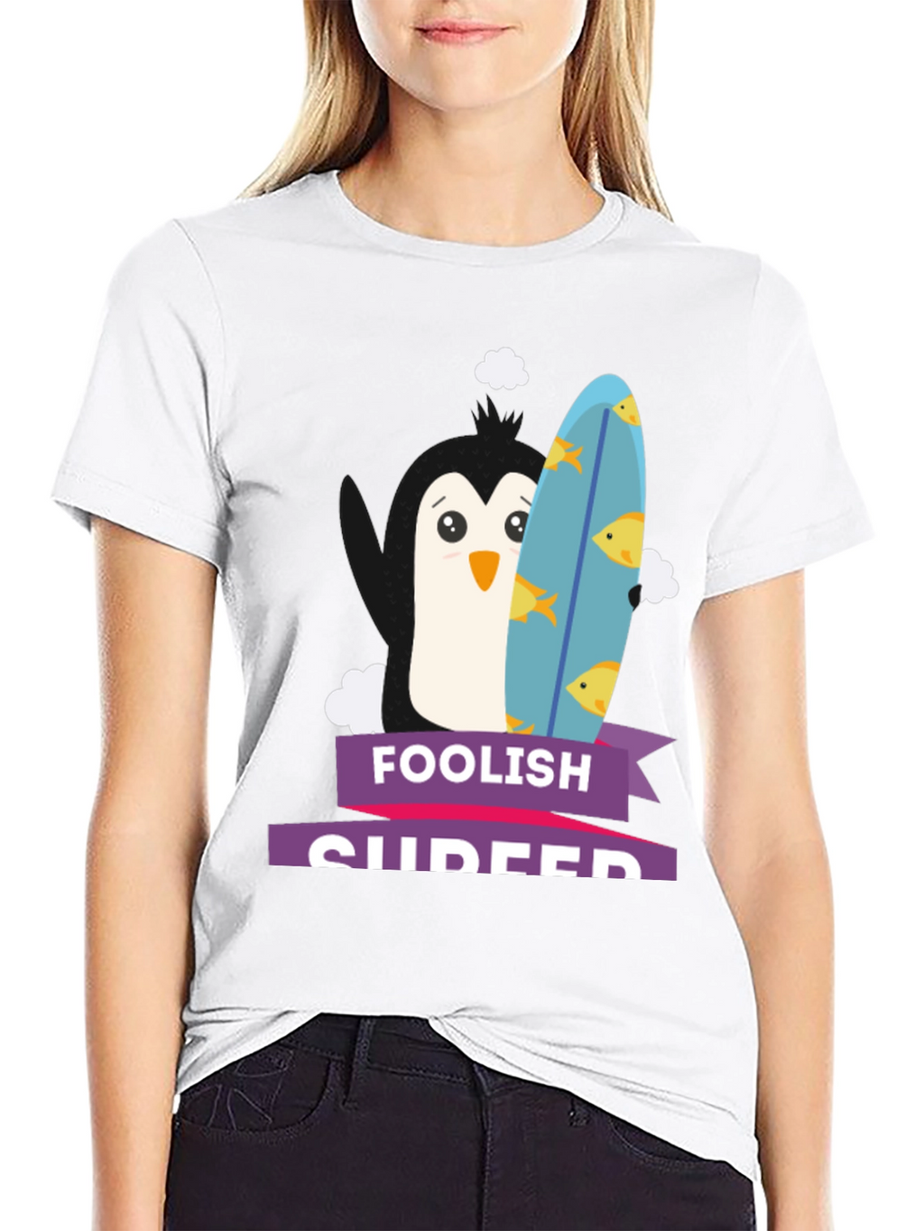 Foolish Surfer Penguin Graphic Tee
