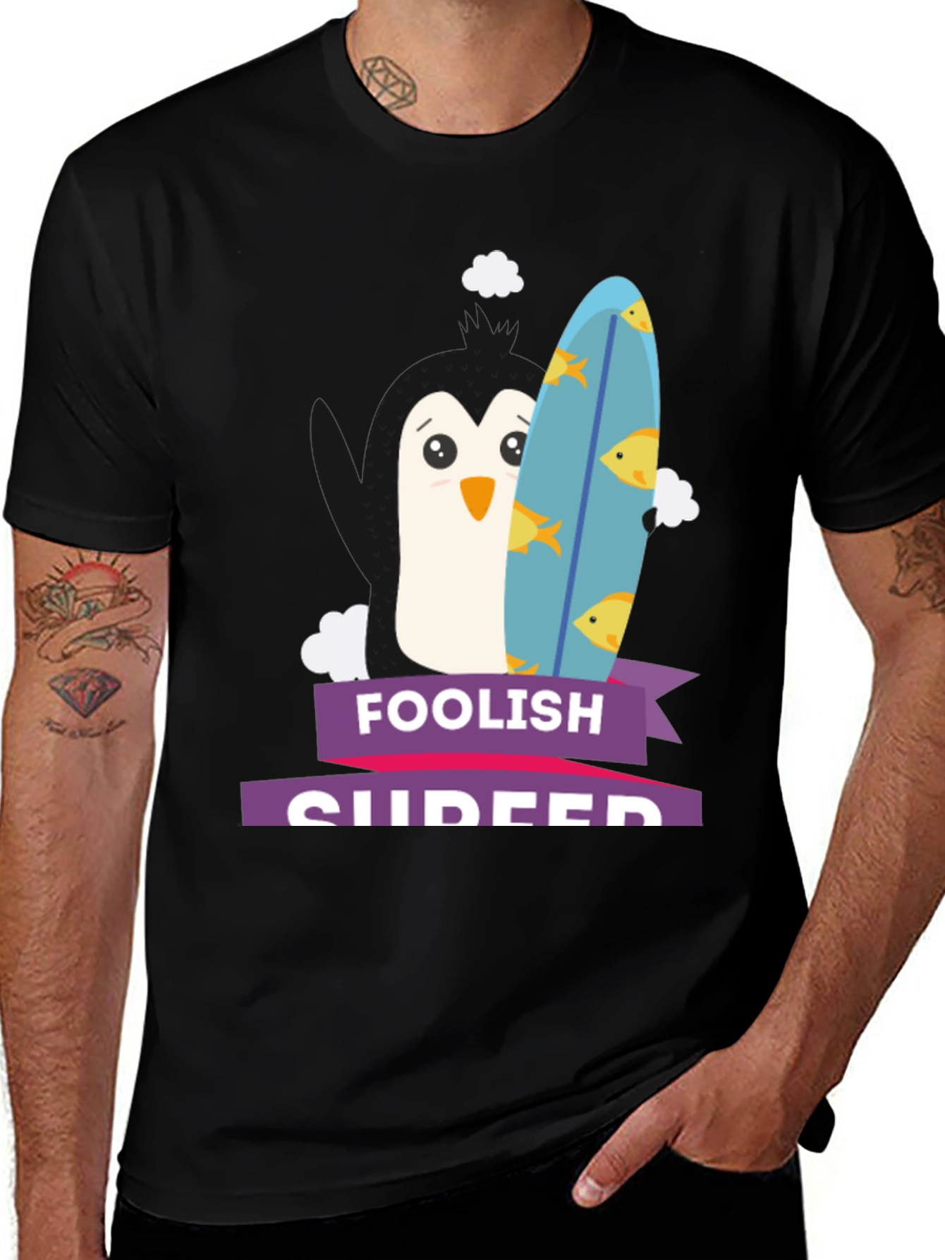 Foolish Surfer Penguin Graphic Tee