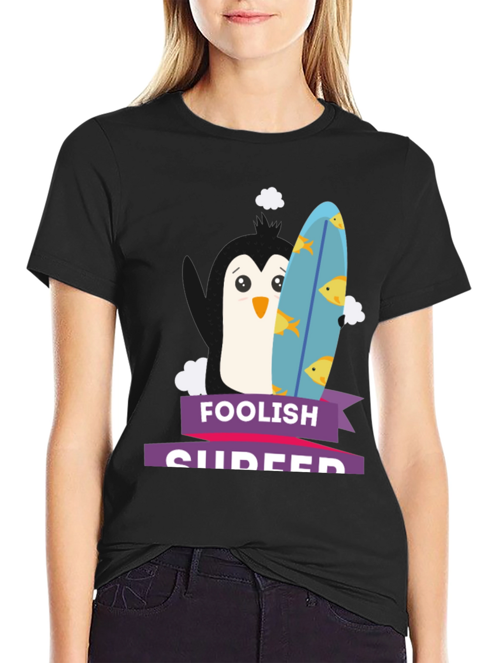 Foolish Surfer Penguin Graphic Tee