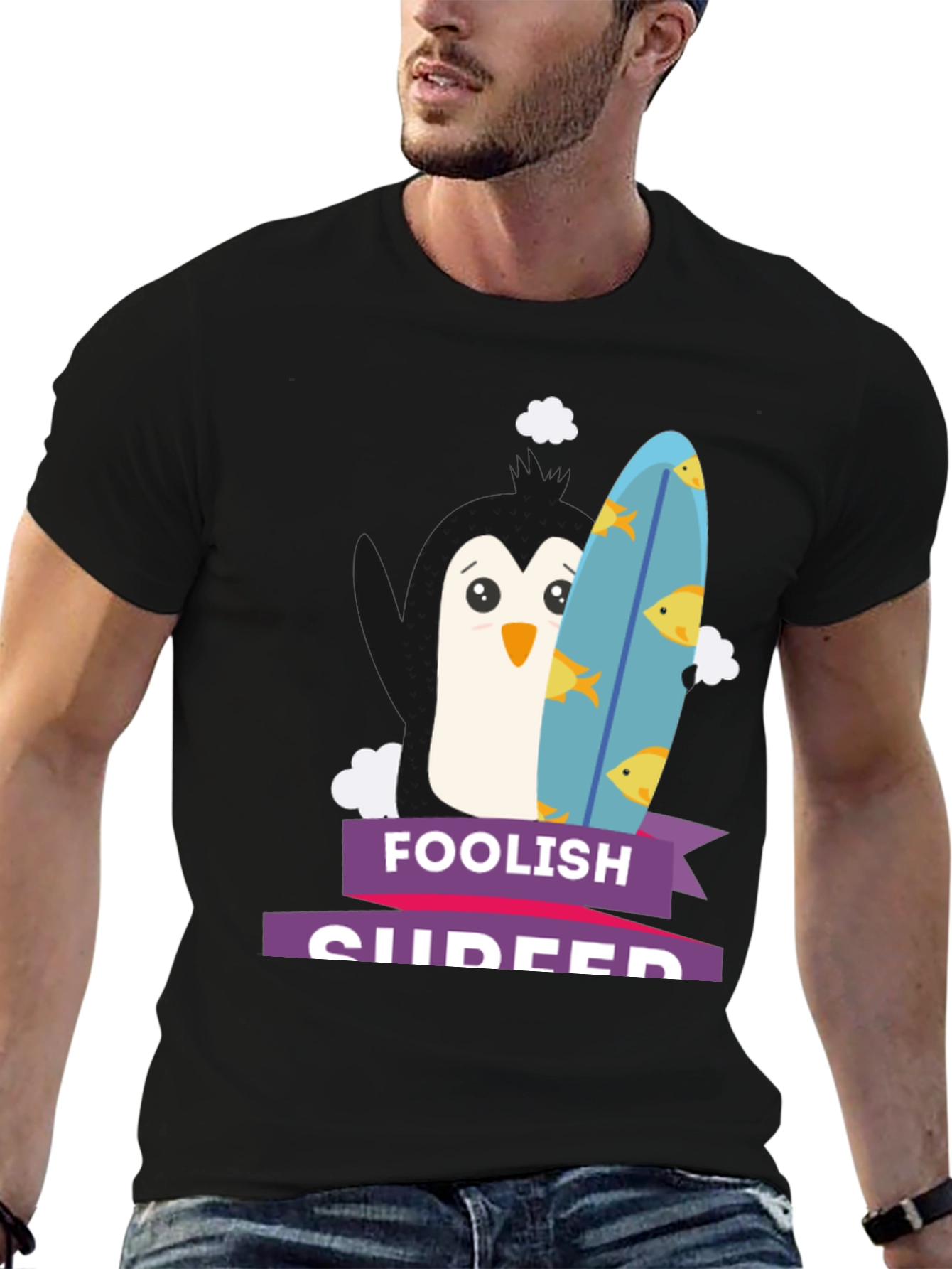 Foolish Surfer Penguin Graphic Tee