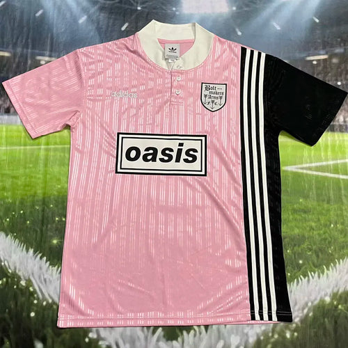 1996 AD x oasis x Bolt Makers Arms Pink Retro Fans Soccer Jersey Front