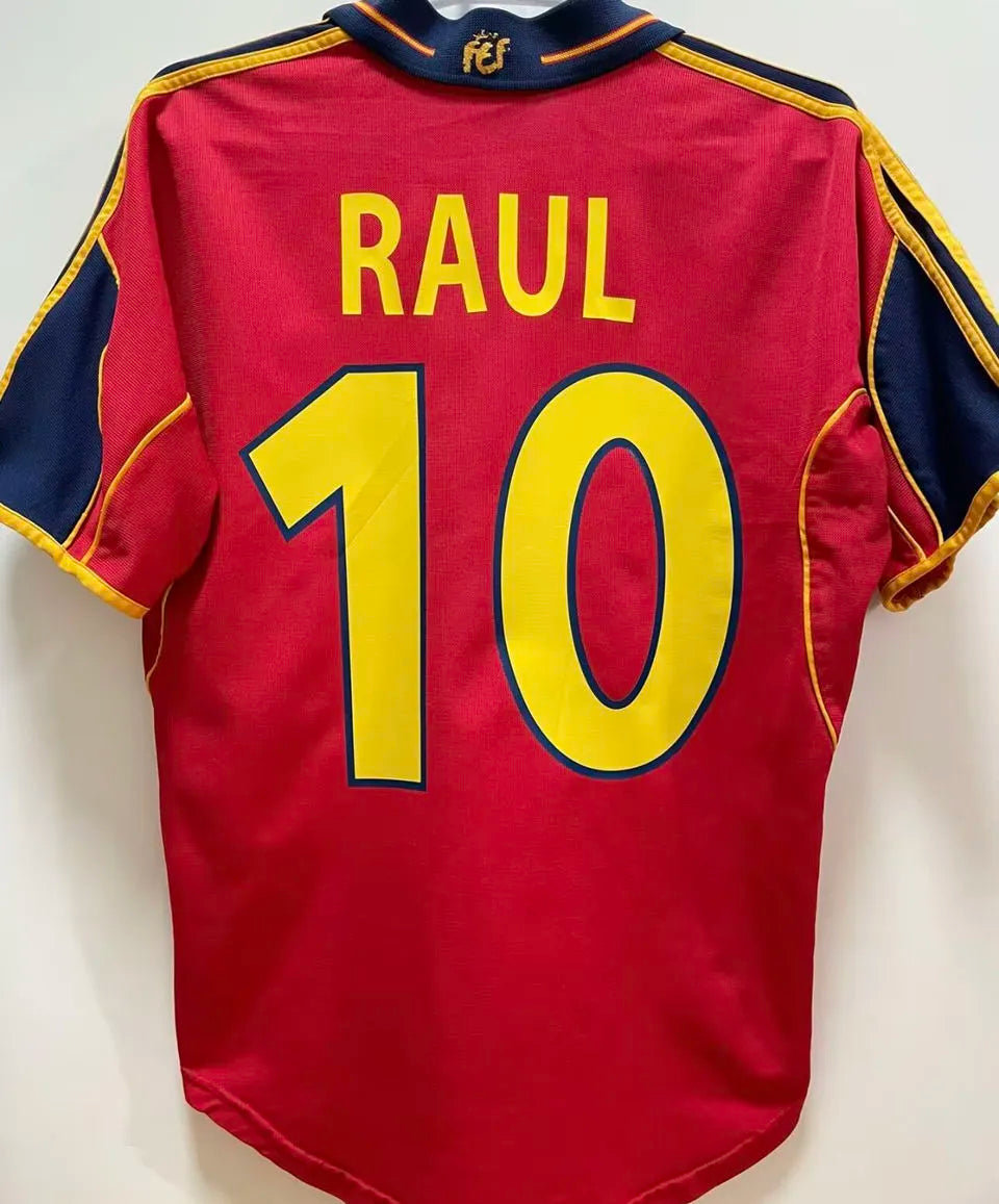 2000 Spain Home Red Retro Soccer Jersey Back