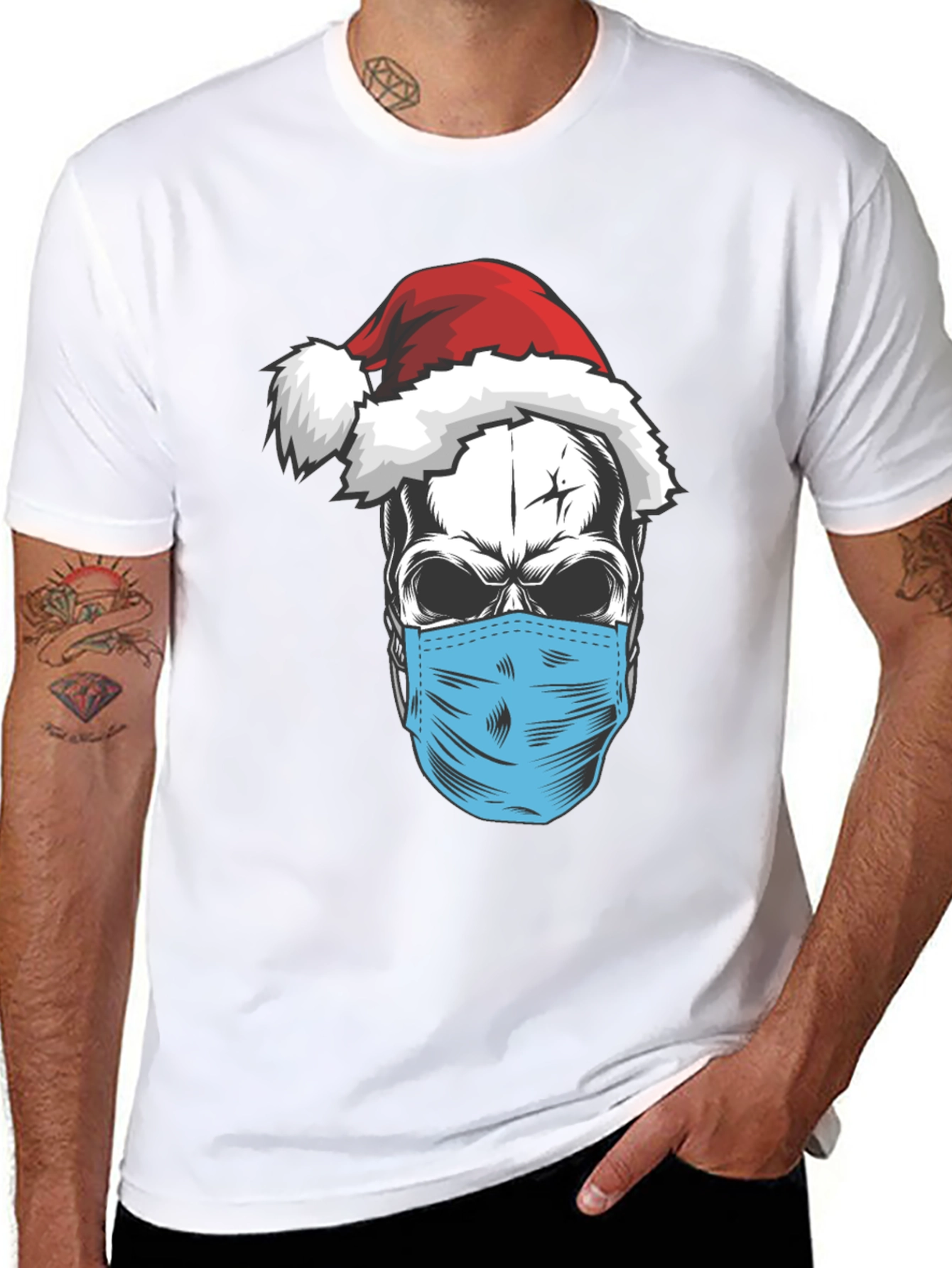 Skull Santa Mask T-Shirt - Holiday Humor