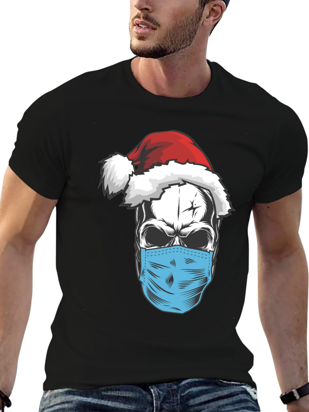Skull Santa Mask T-Shirt - Holiday Humor