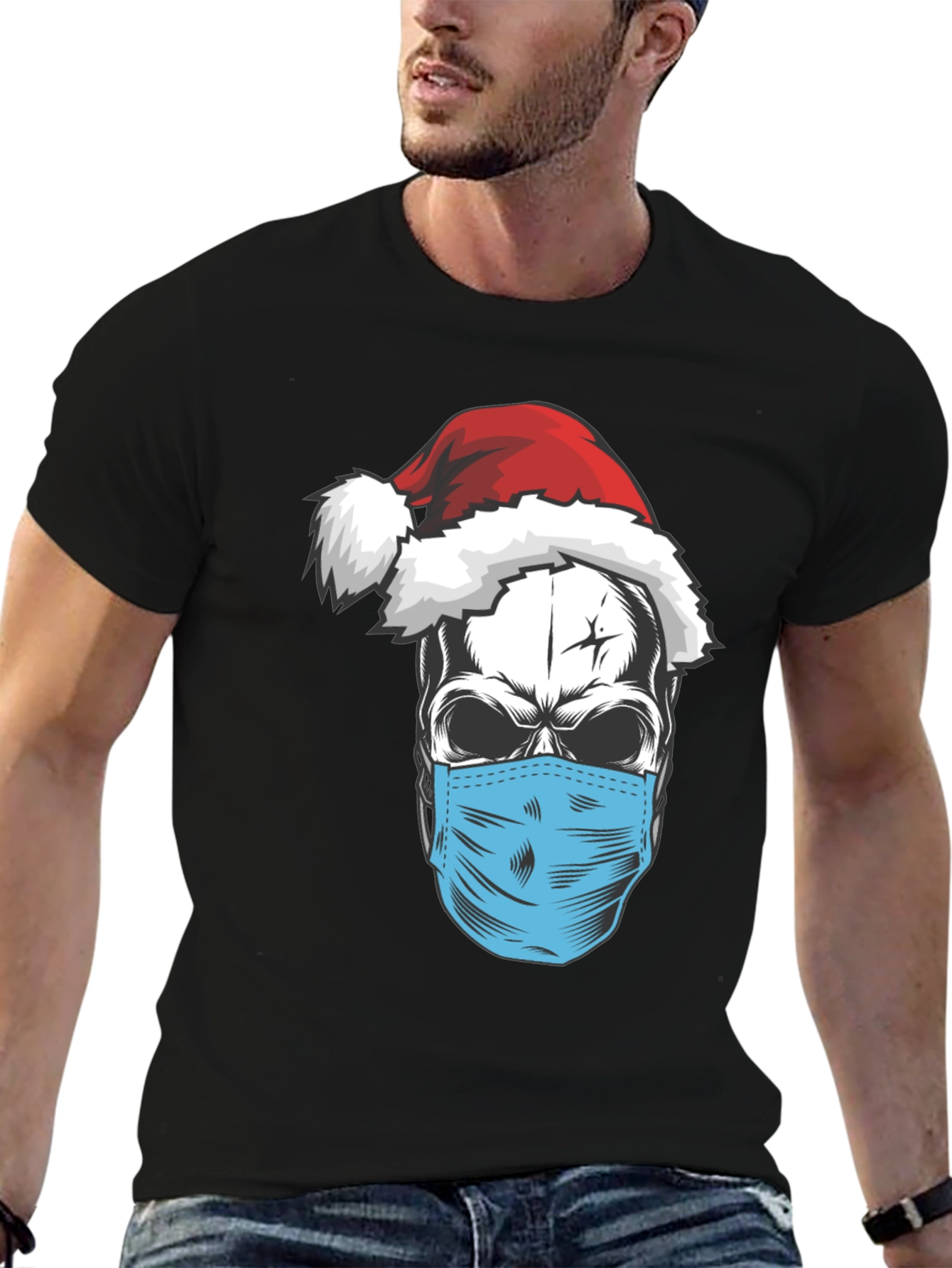 Skull Santa Mask T-Shirt - Holiday Humor