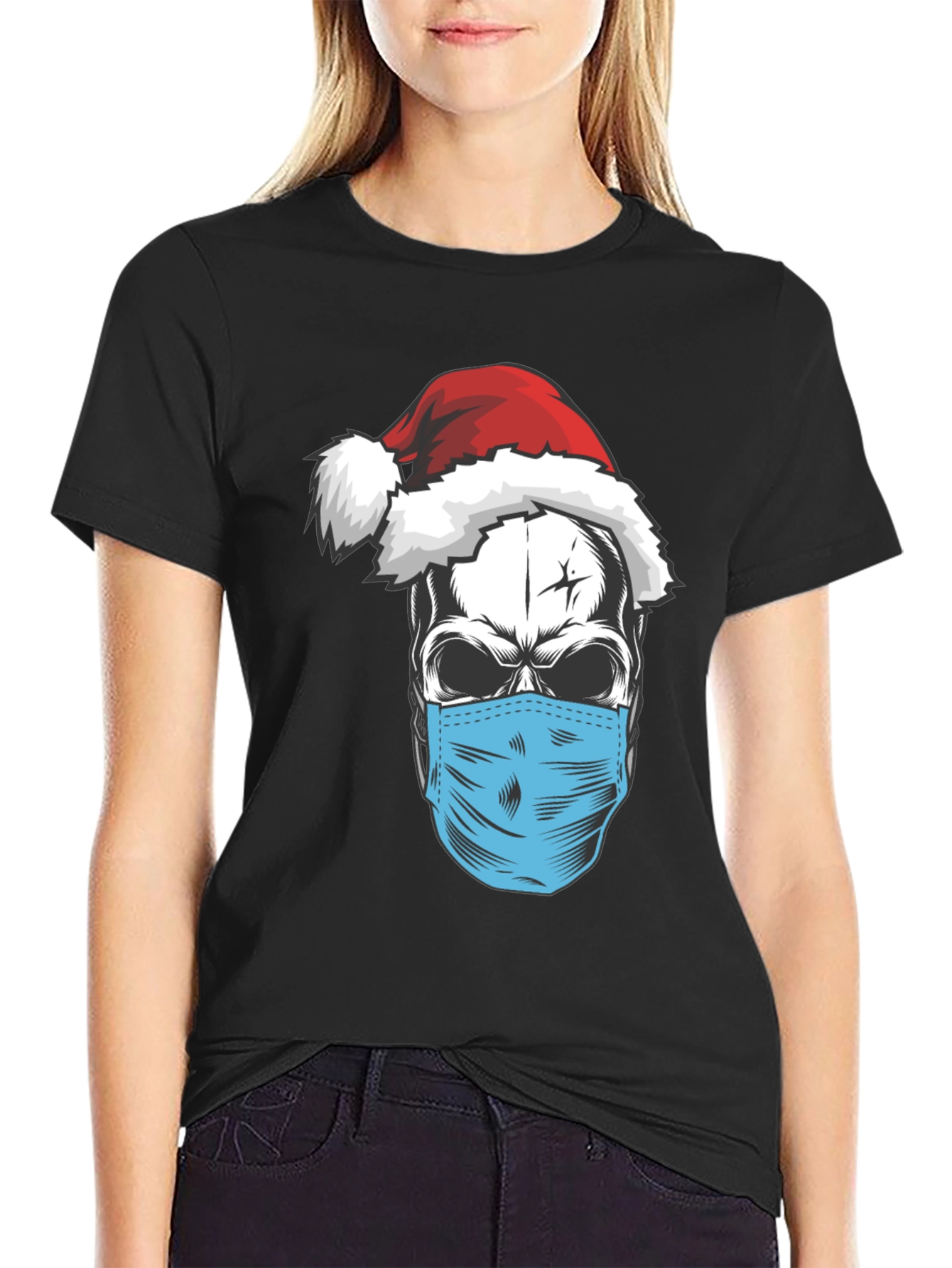 Skull Santa Mask T-Shirt - Holiday Humor