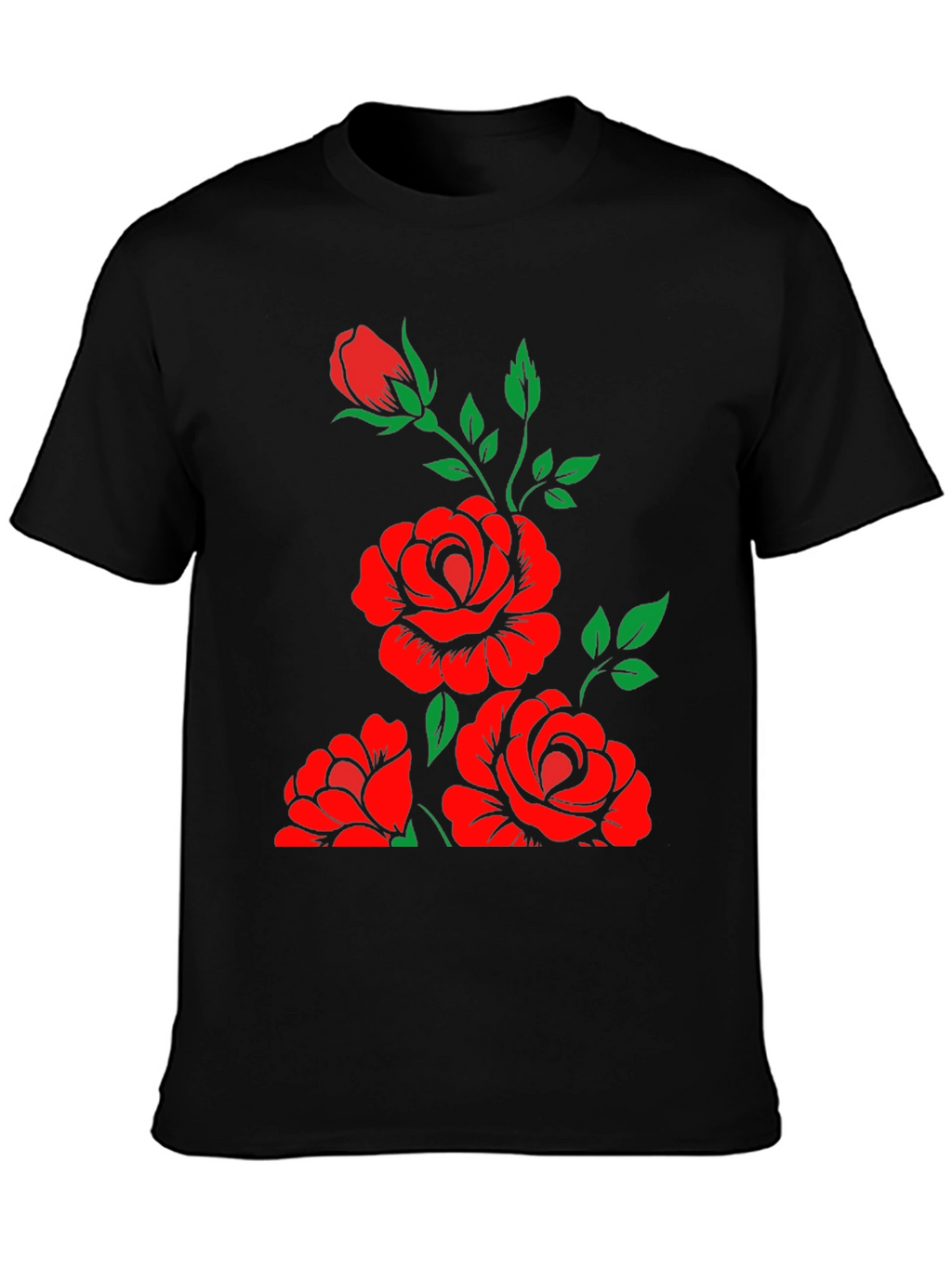 Black T-Shirt with Floral Rose Design