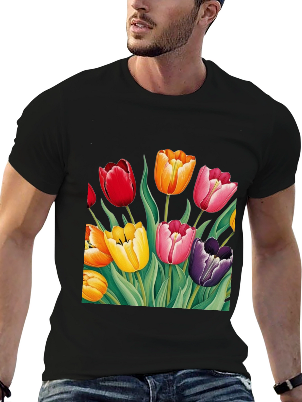 Tulip Garden Graphic Tee - Unisex Black T-Shirt