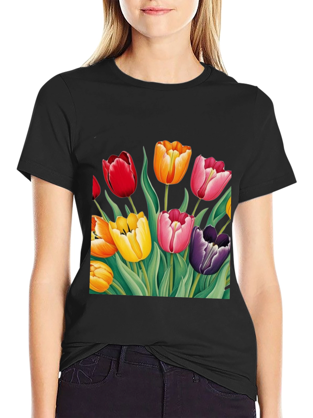 Tulip Garden Graphic Tee - Unisex Black T-Shirt