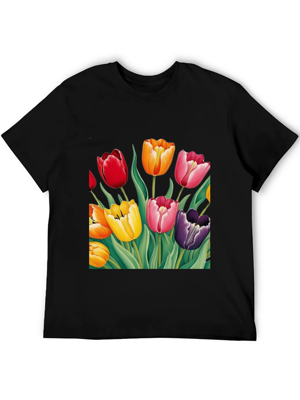 Tulip Garden Graphic Tee - Unisex Black T-Shirt
