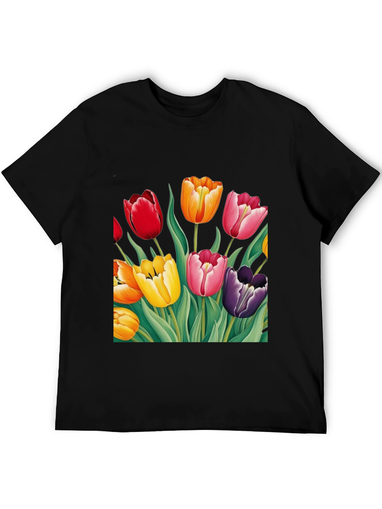 Tulip Garden Graphic Tee - Unisex Black T-Shirt