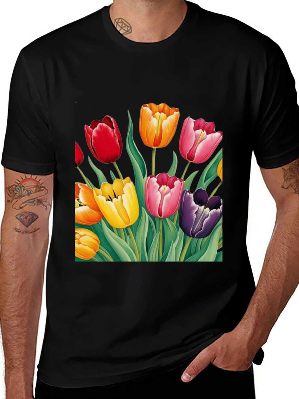 Tulip Garden Graphic Tee - Unisex Black T-Shirt