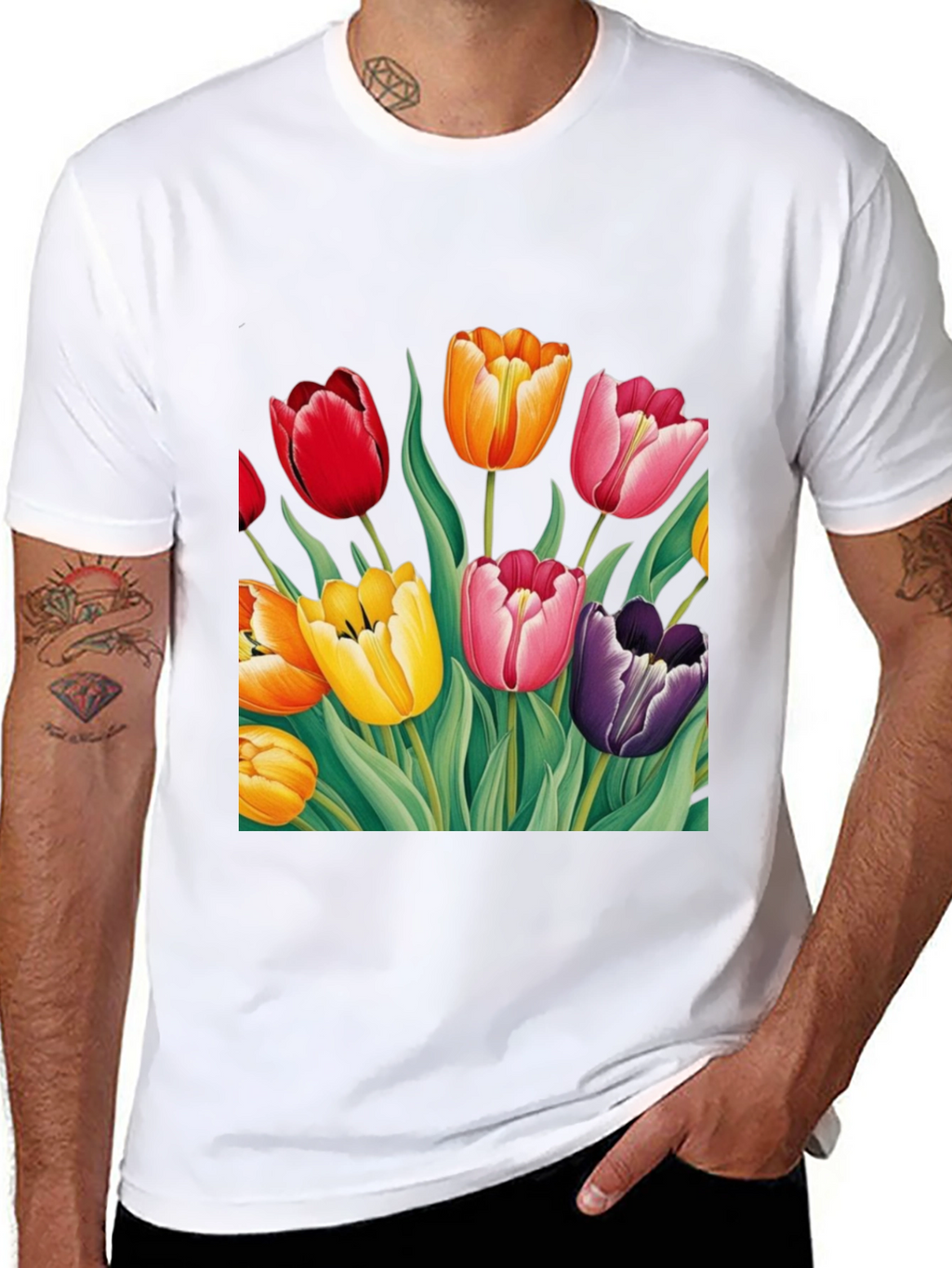 Tulip Garden Graphic Tee - Unisex Black T-Shirt