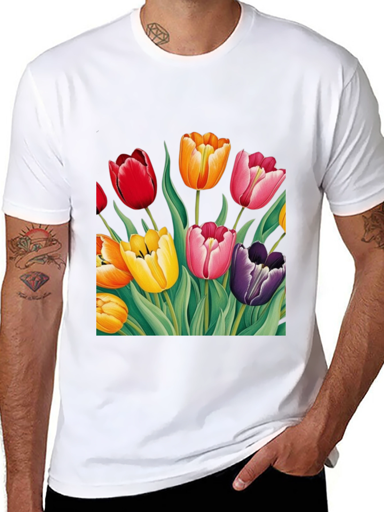 Tulip Garden Graphic Tee - Unisex Black T-Shirt