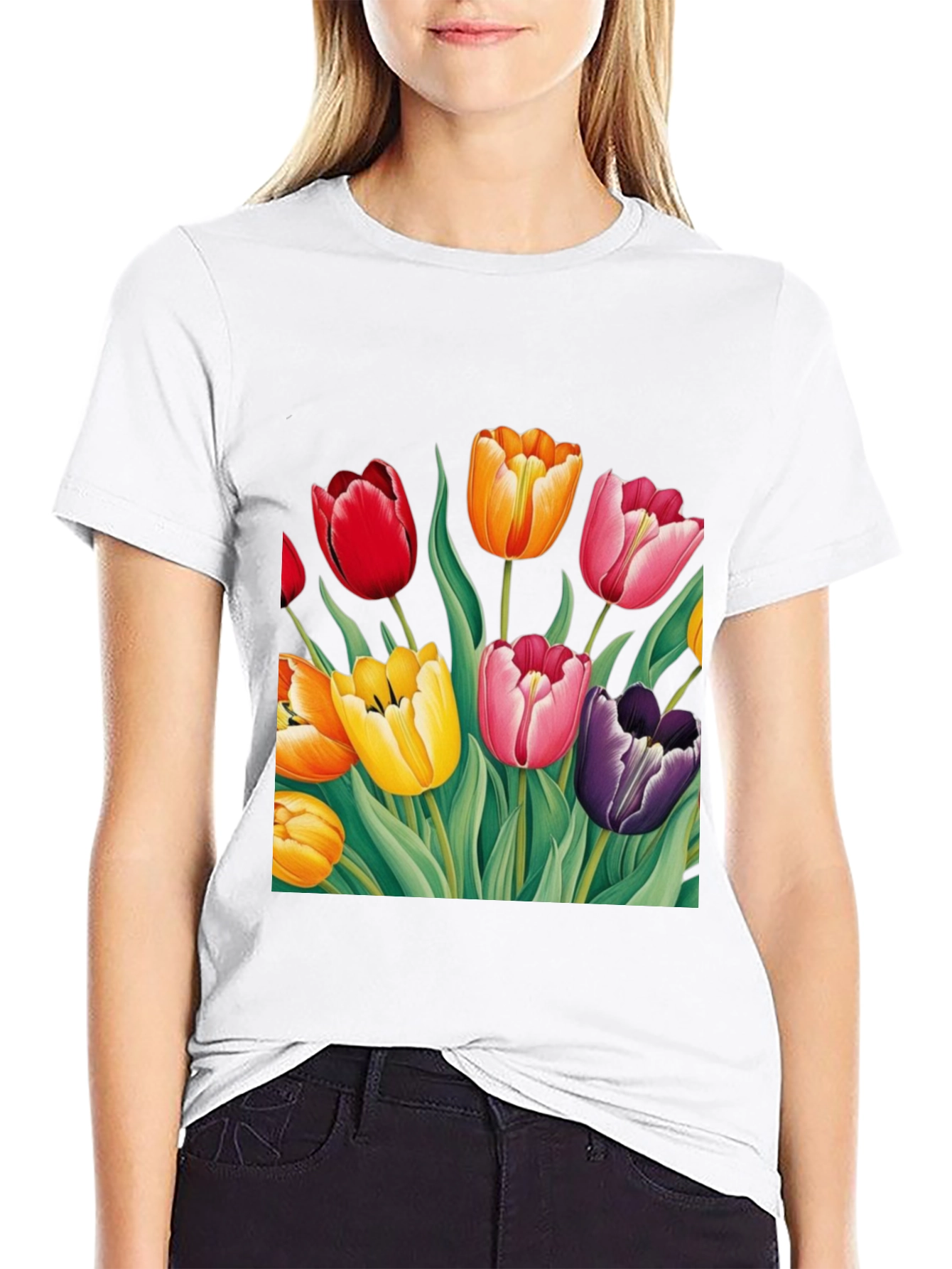 Tulip Garden Graphic Tee - Unisex Black T-Shirt