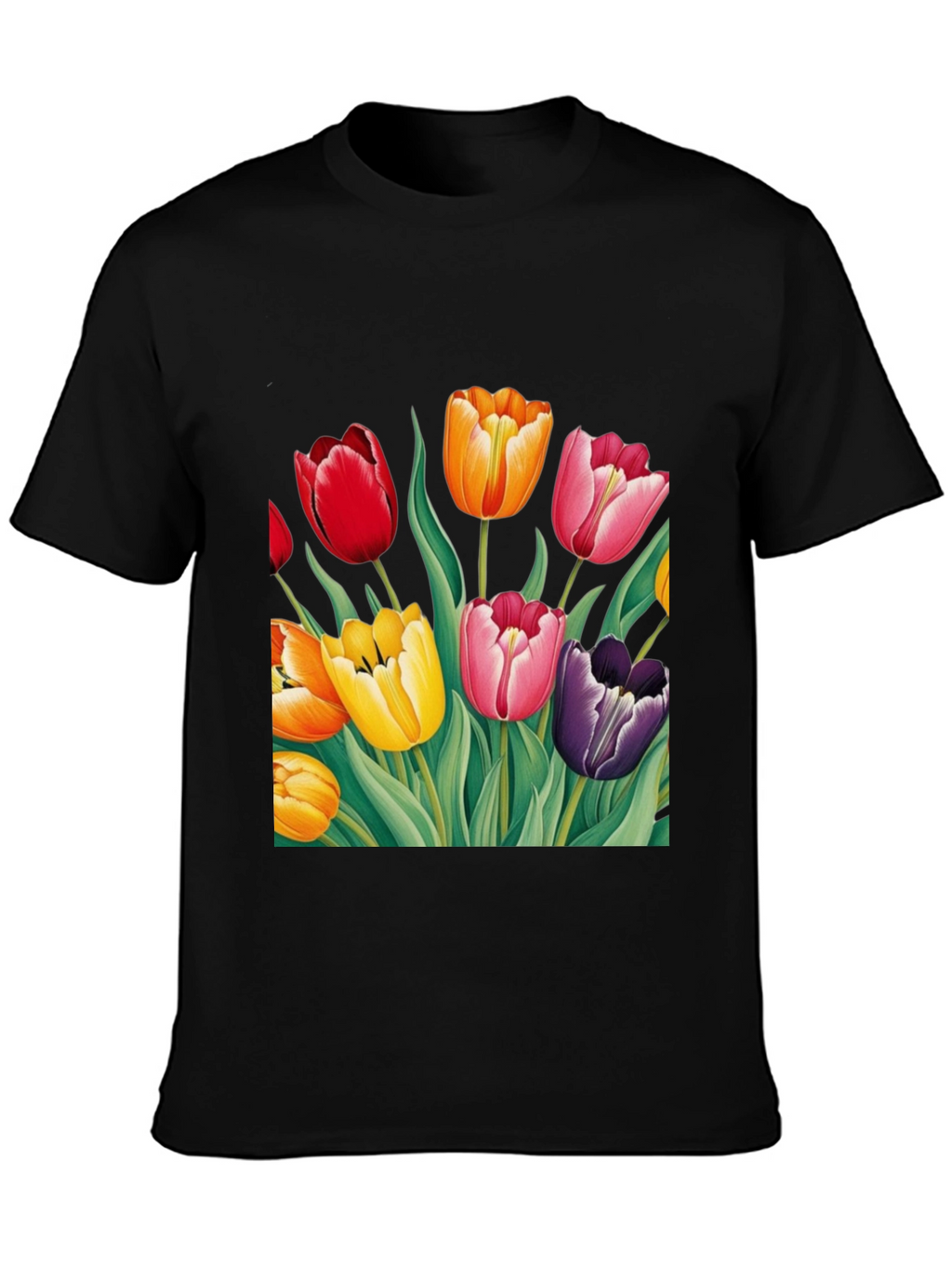 Tulip Garden Graphic Tee - Unisex Black T-Shirt