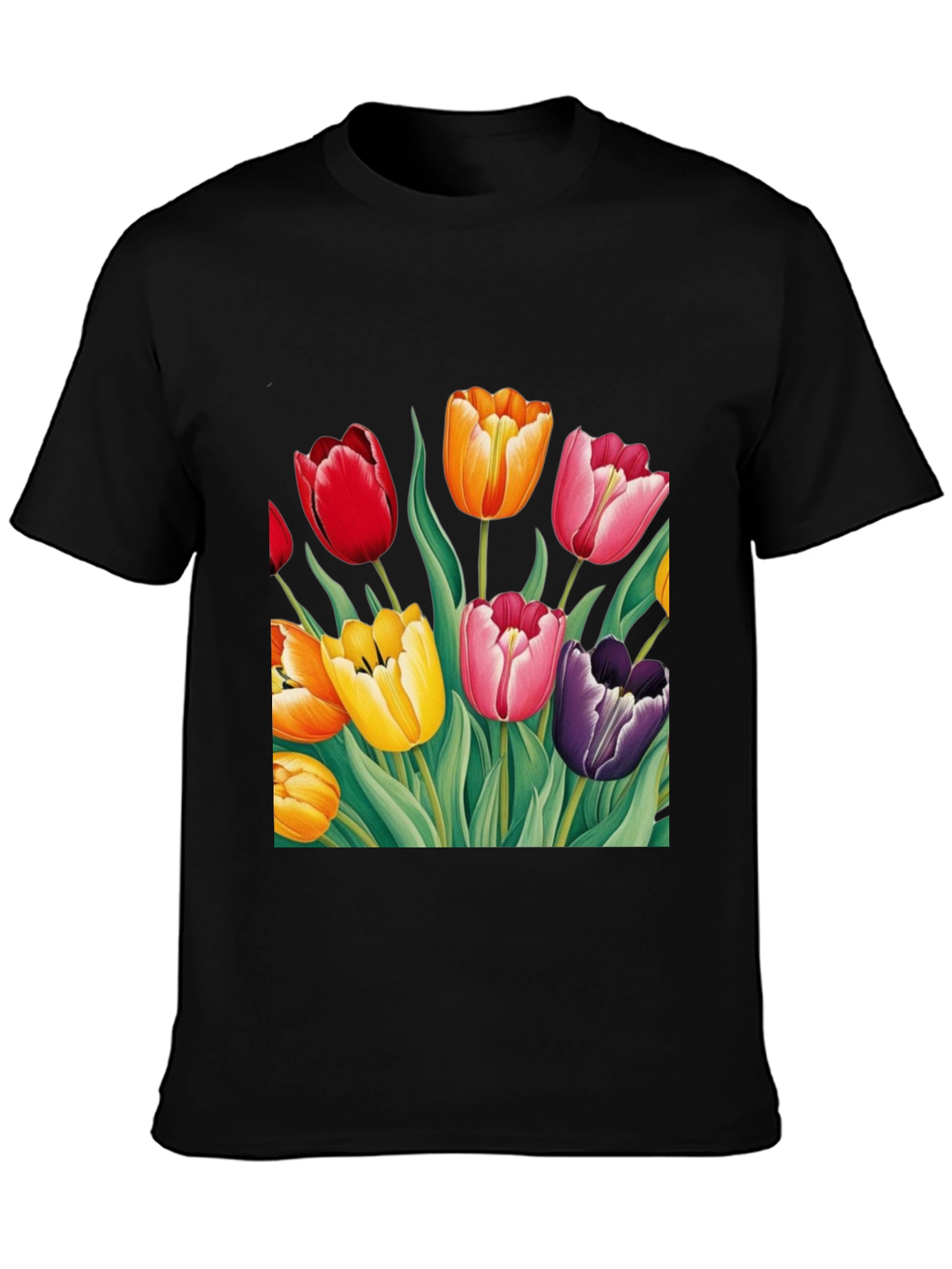 Tulip Garden Graphic Tee - Unisex Black T-Shirt