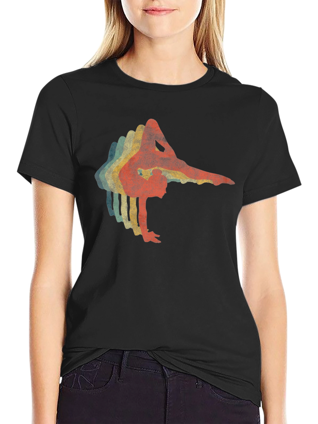 Retro Gymnast Graphic Black T-Shirt