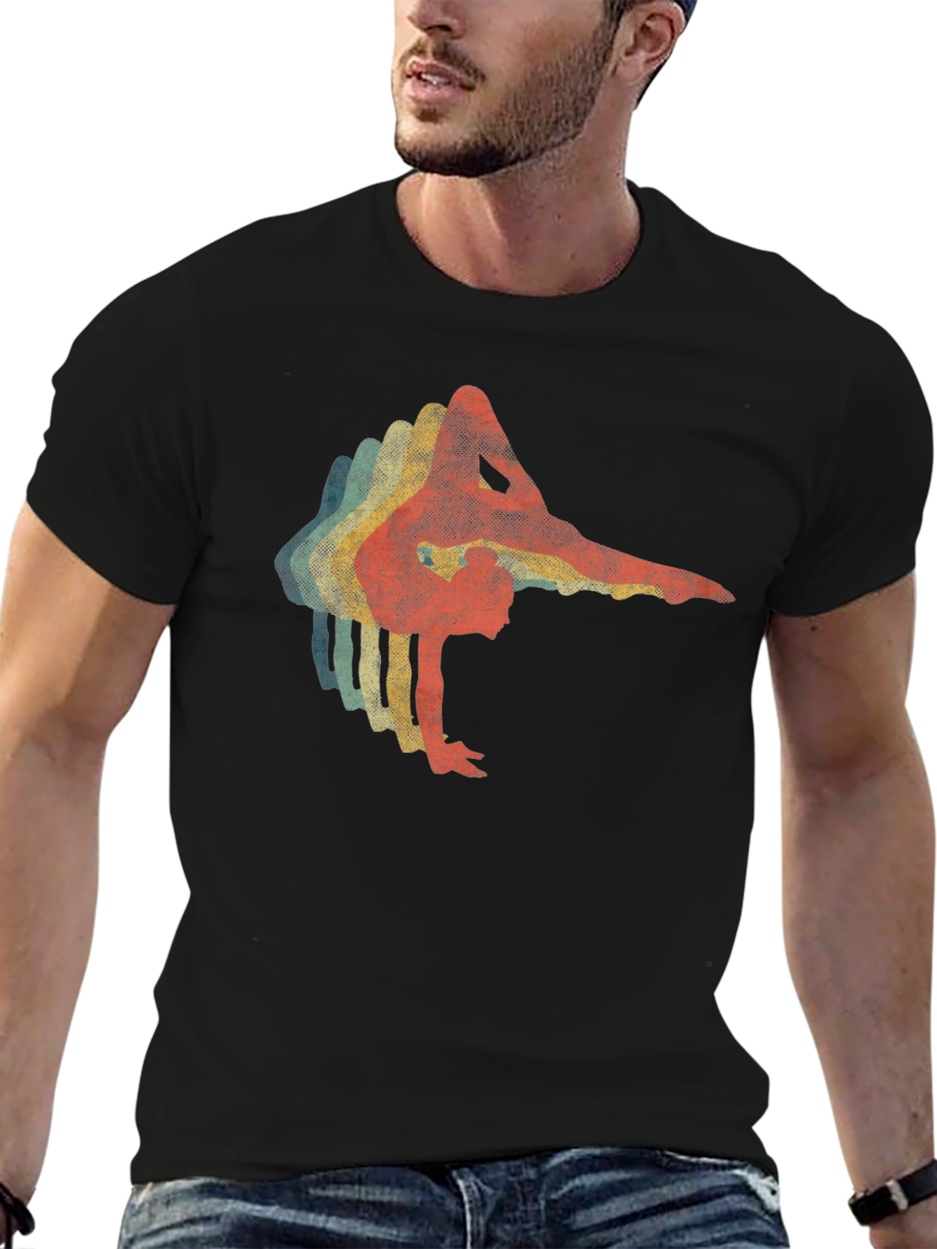 Retro Gymnast Graphic Black T-Shirt