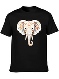 Floral Elephant Graphic Black T-Shirt