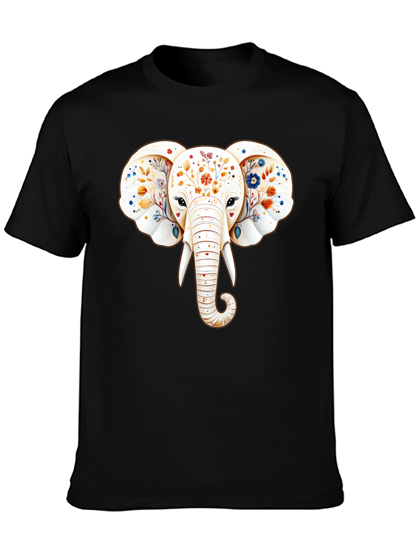 Floral Elephant Graphic Black T-Shirt