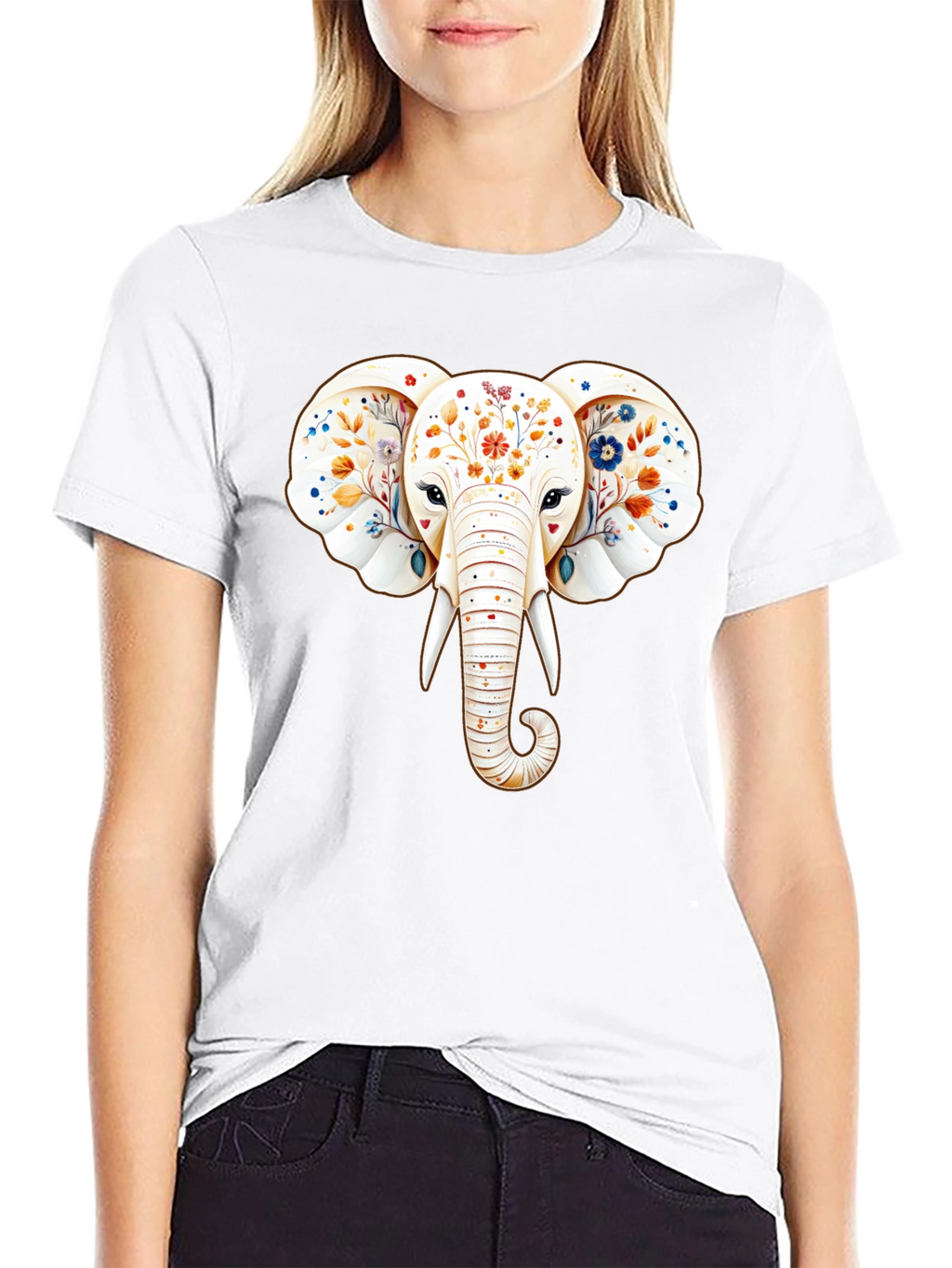Floral Elephant Graphic Black T-Shirt