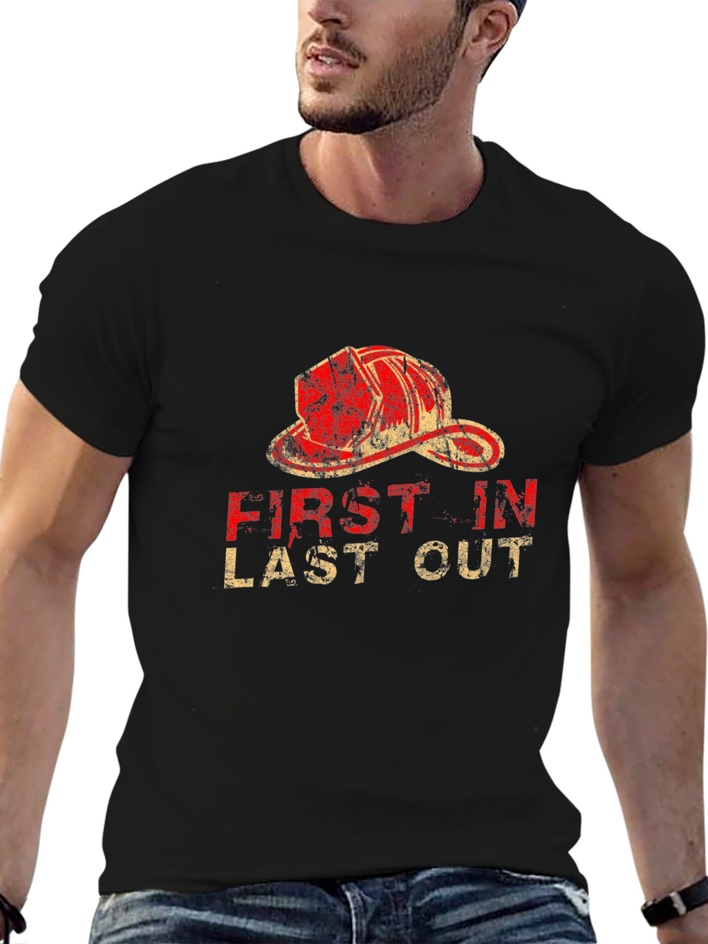 Firefighter First In Last Out Black T-Shirt