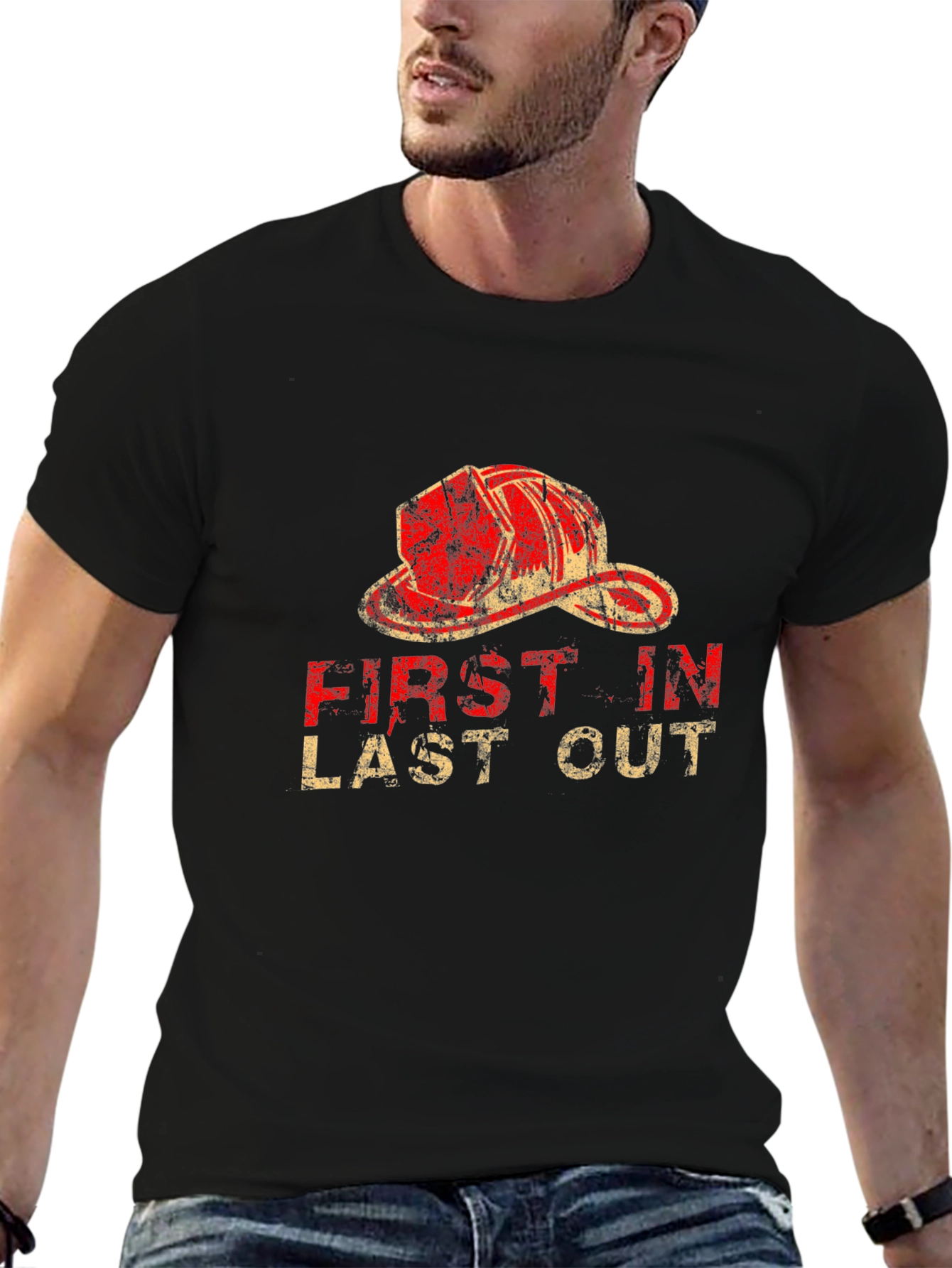 Firefighter First In Last Out Black T-Shirt