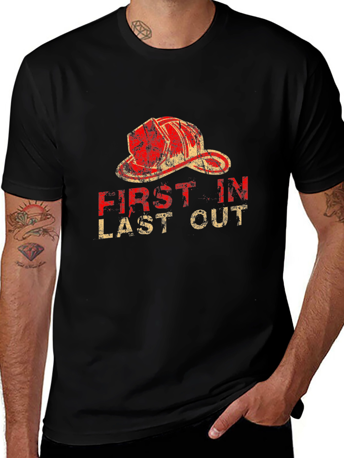 Firefighter First In Last Out Black T-Shirt