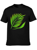 Tropical Leaf Graphic Tee - Black Cotton Shirt