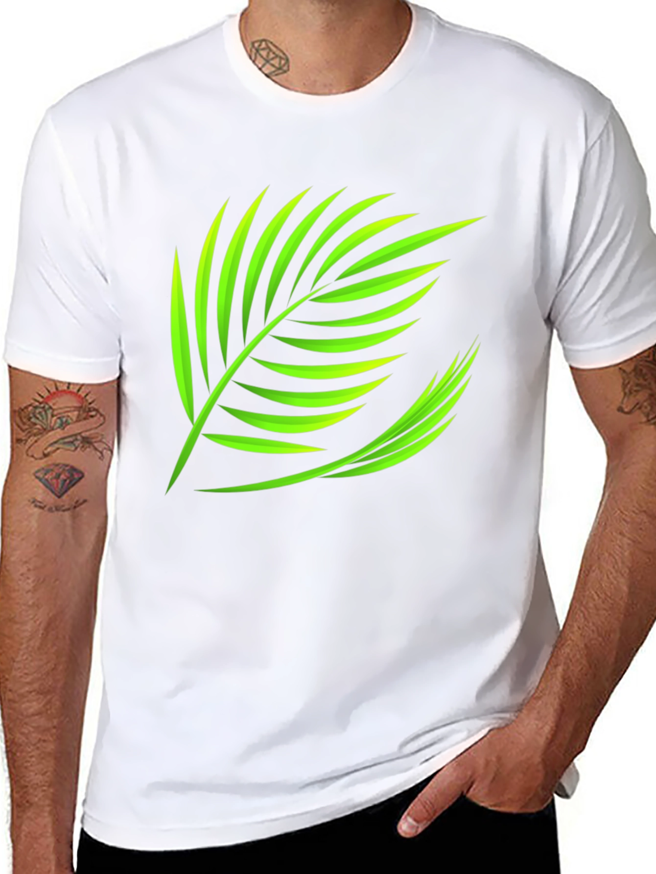 Tropical Leaf Graphic Tee - Black Cotton Shirt