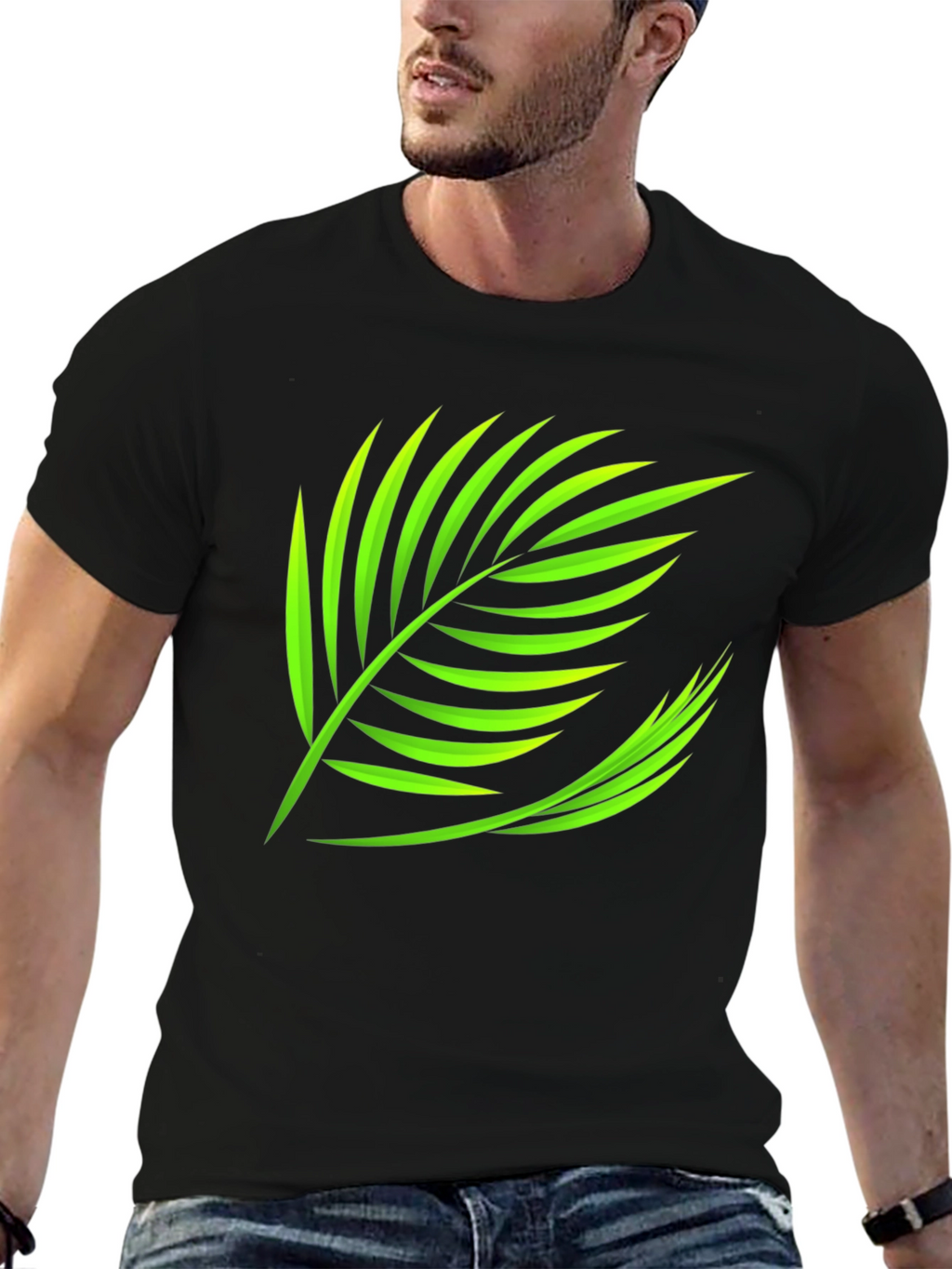 Tropical Leaf Graphic Tee - Black Cotton Shirt