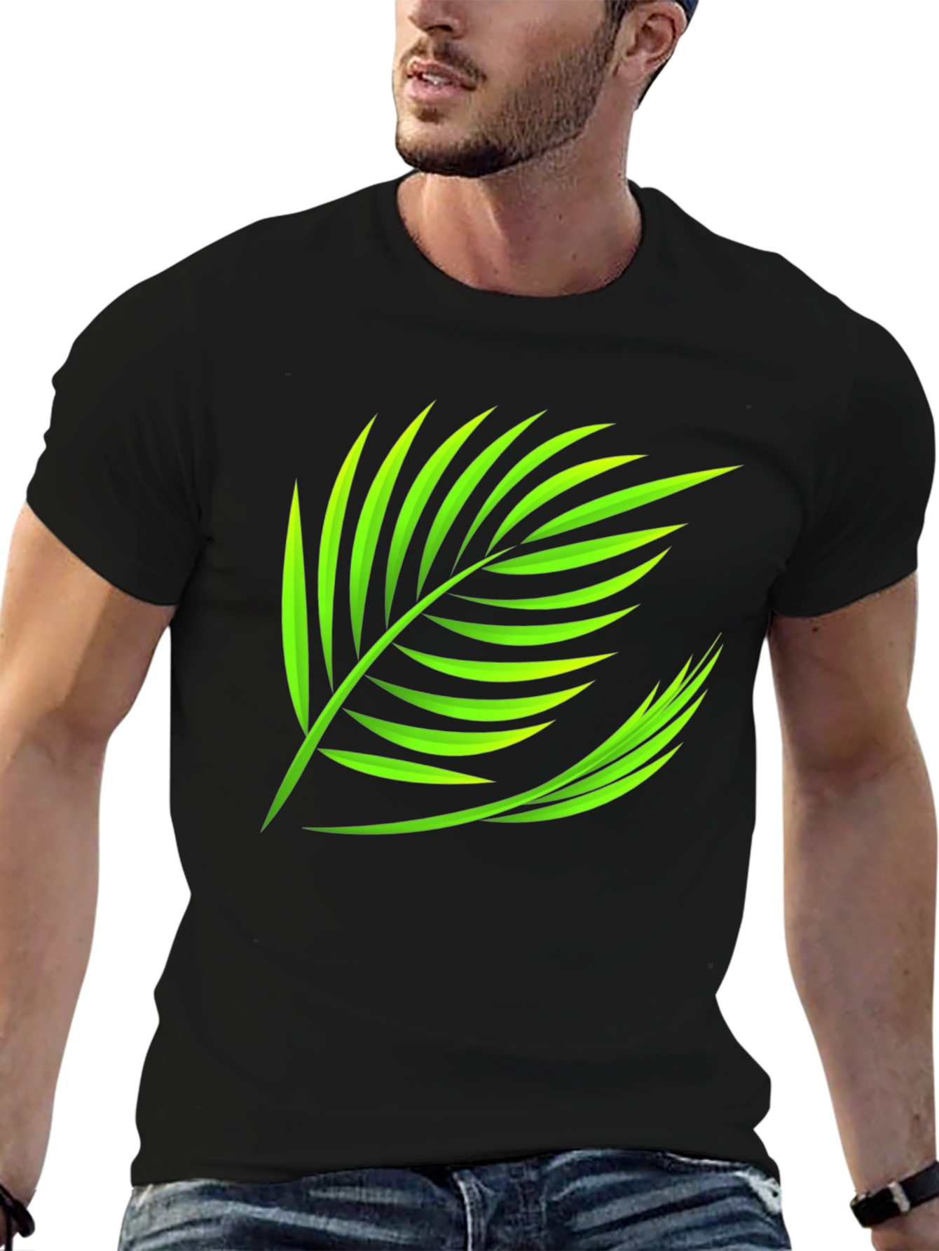 Tropical Leaf Graphic Tee - Black Cotton Shirt
