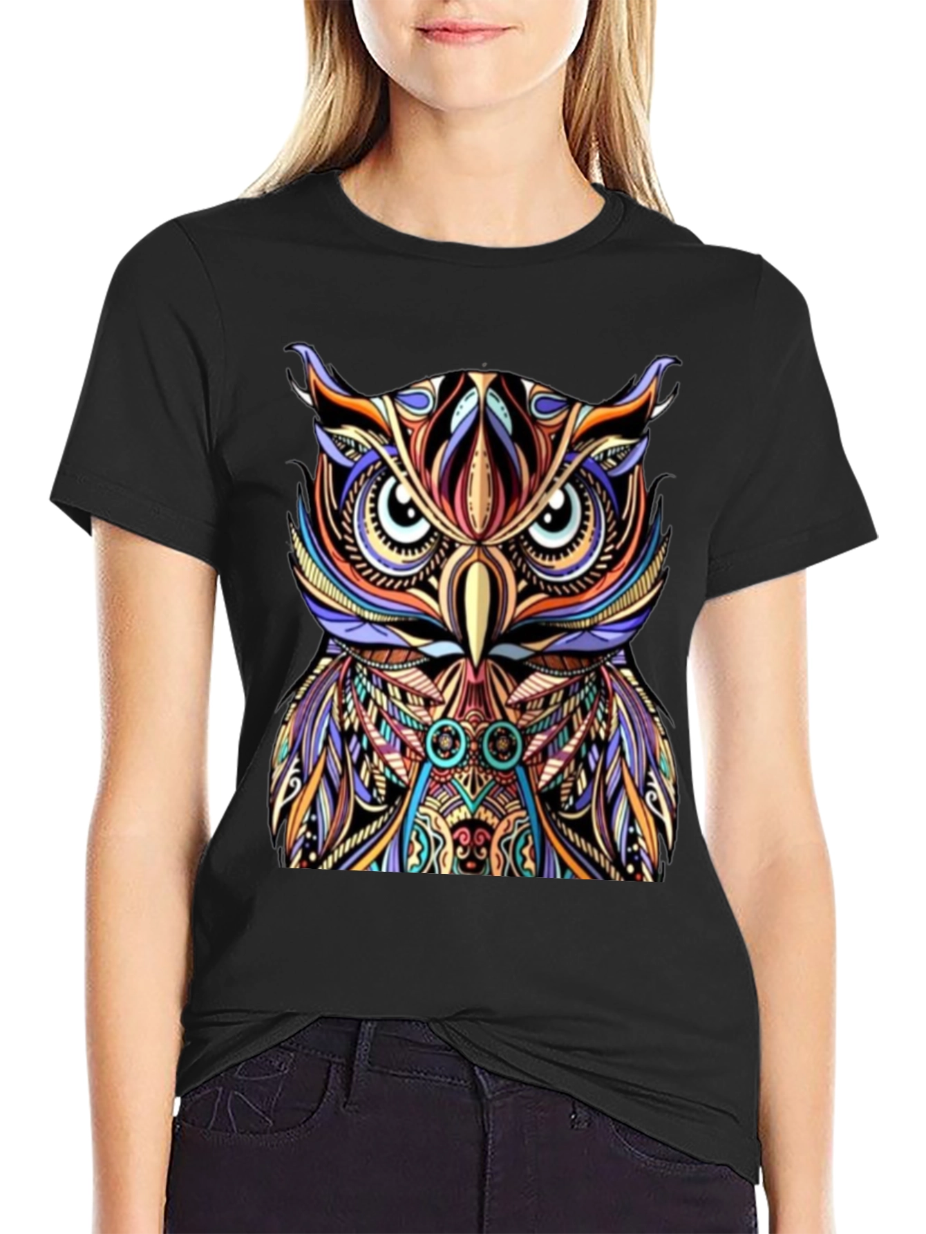 Colorful Owl Graphic Print Tee