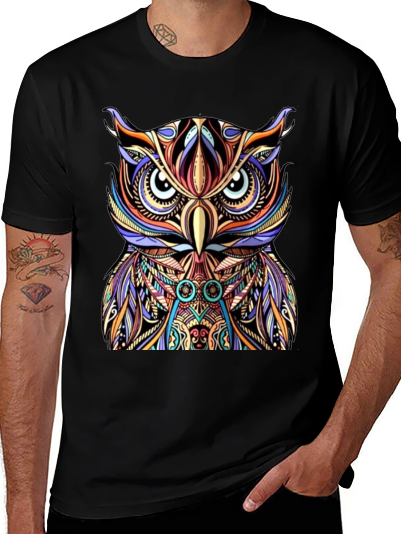 Colorful Owl Graphic Print Tee