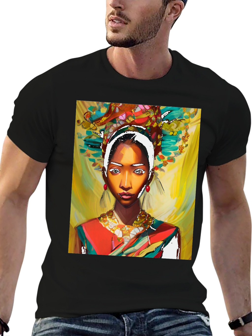 Artistic Woman Graphic Black T-Shirt