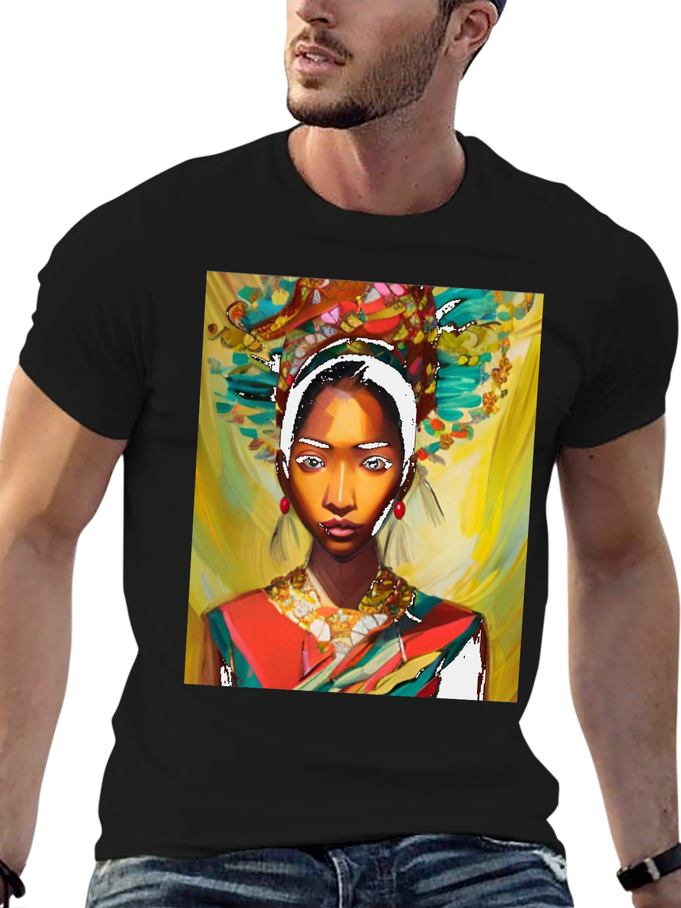 Artistic Woman Graphic Black T-Shirt