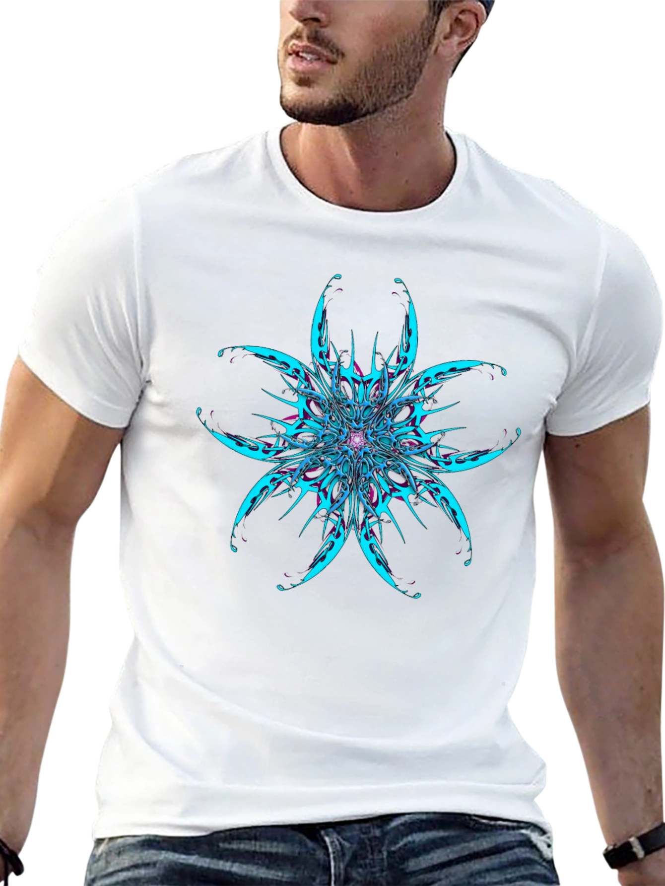 Abstract Flower Graphic Black T-Shirt