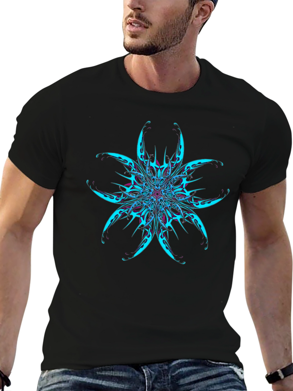 Abstract Flower Graphic Black T-Shirt