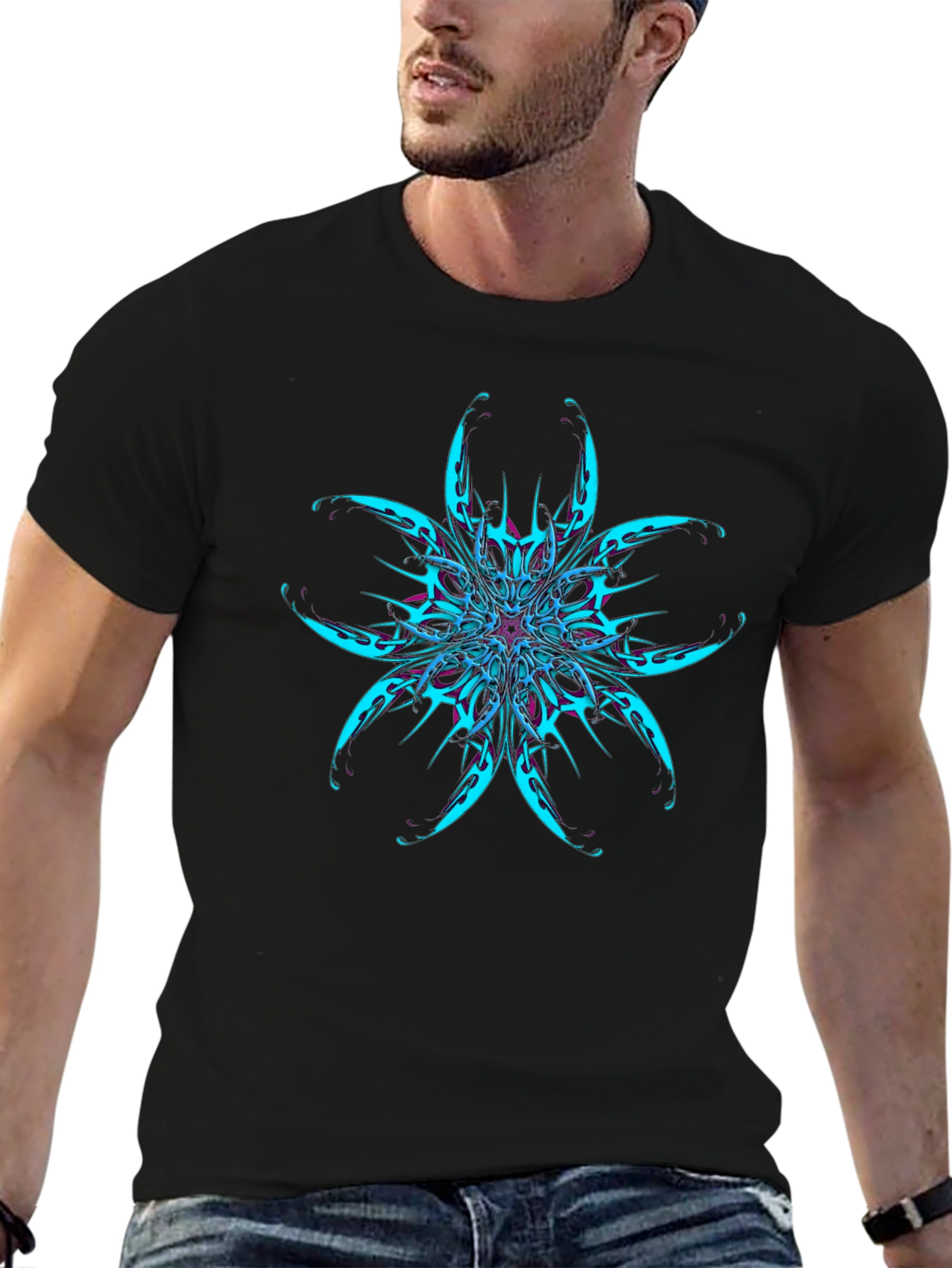 Abstract Flower Graphic Black T-Shirt