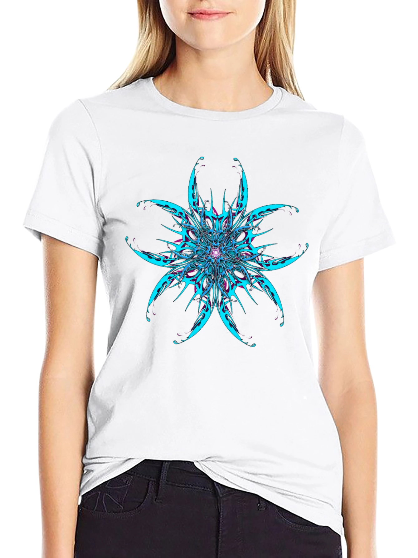 Abstract Flower Graphic Black T-Shirt