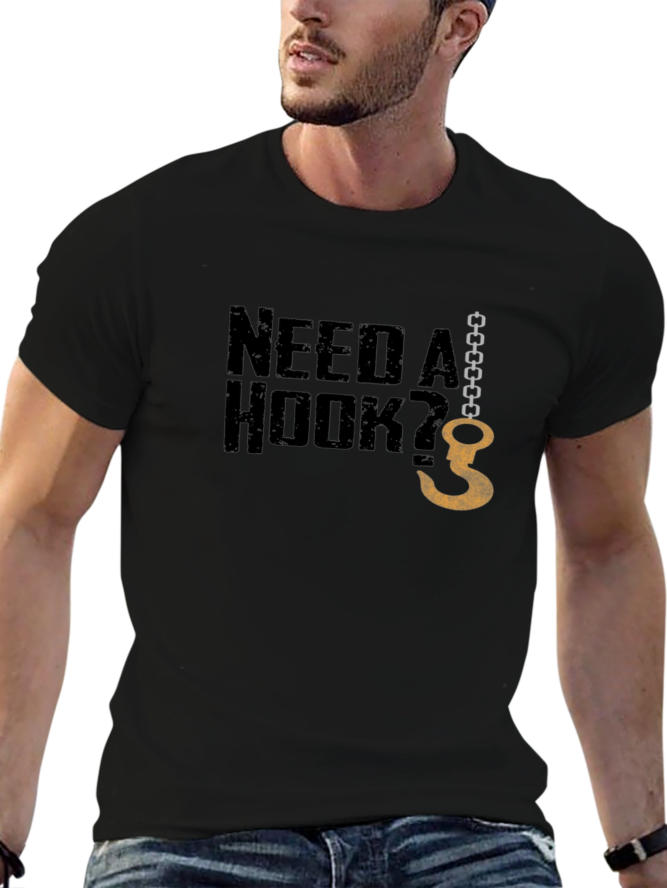 Need A Hook? Graphic Mens Black T-Shirt