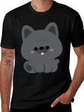 Cute Cartoon Dog Graphic Black T-Shirt