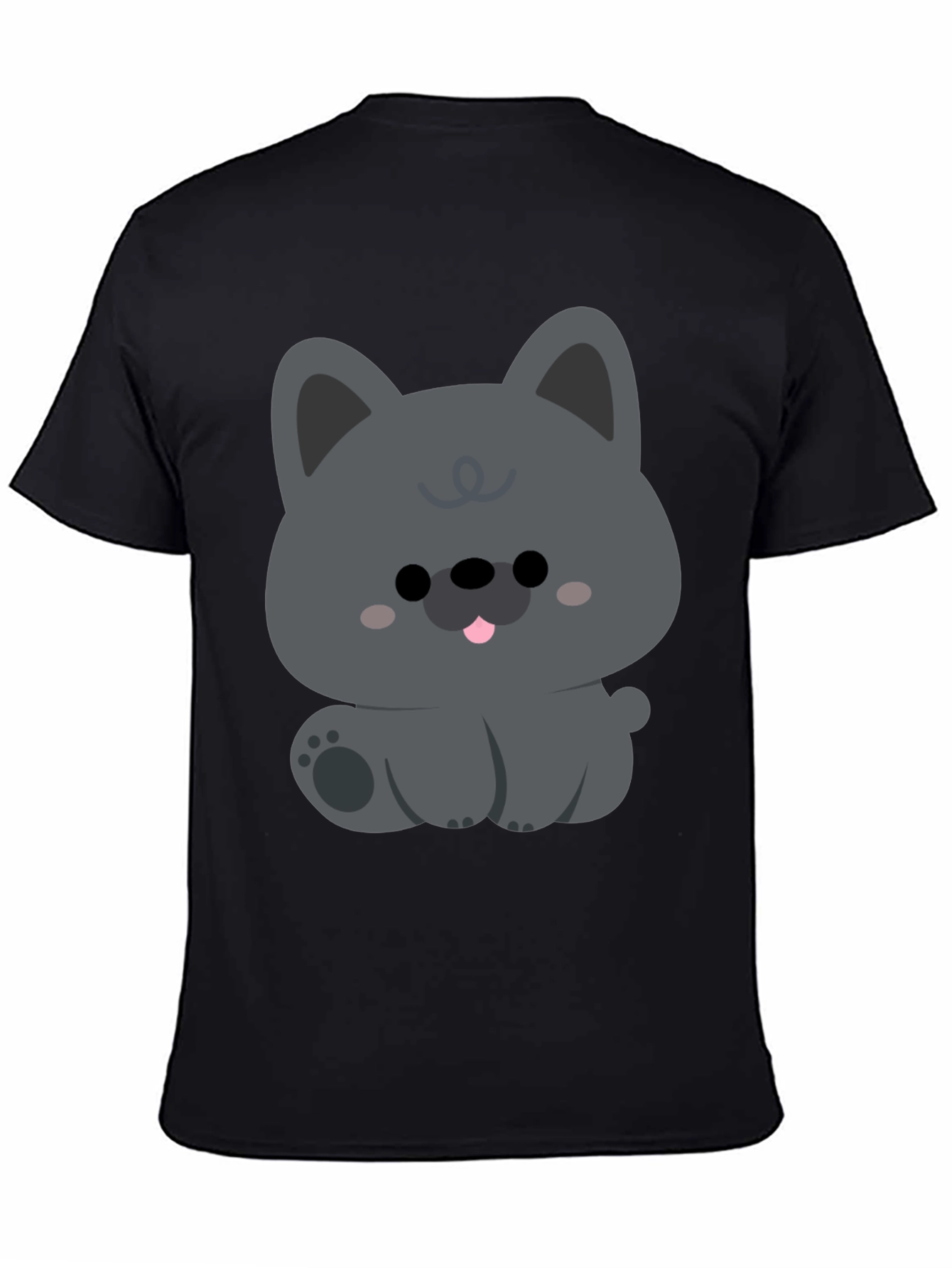 Cute Cartoon Dog Graphic Black T-Shirt