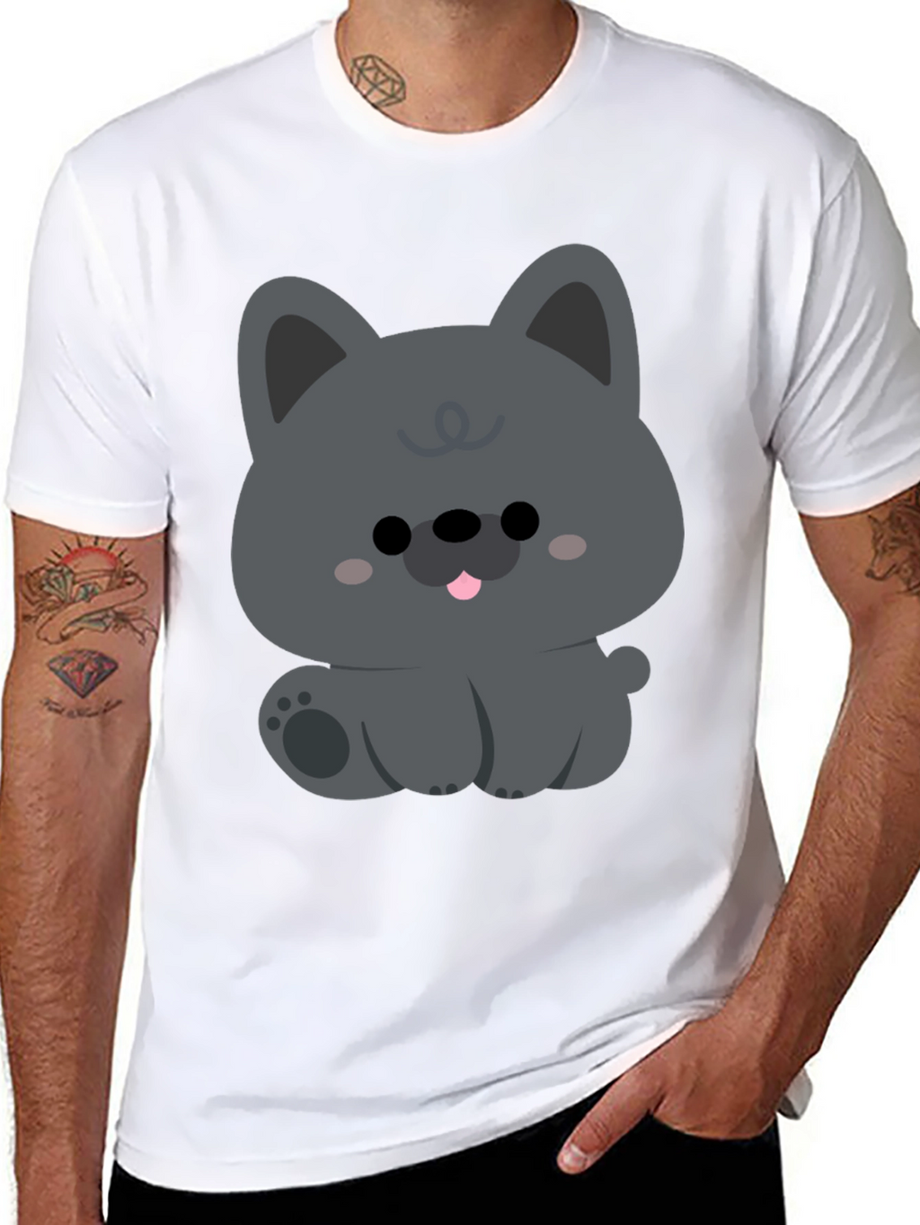 Cute Cartoon Dog Graphic Black T-Shirt