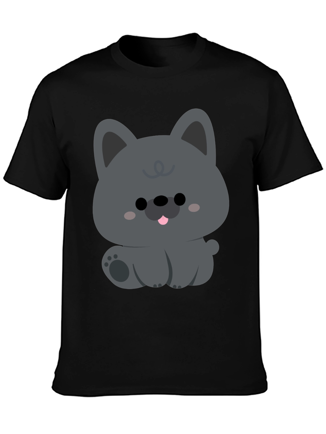 Cute Cartoon Dog Graphic Black T-Shirt