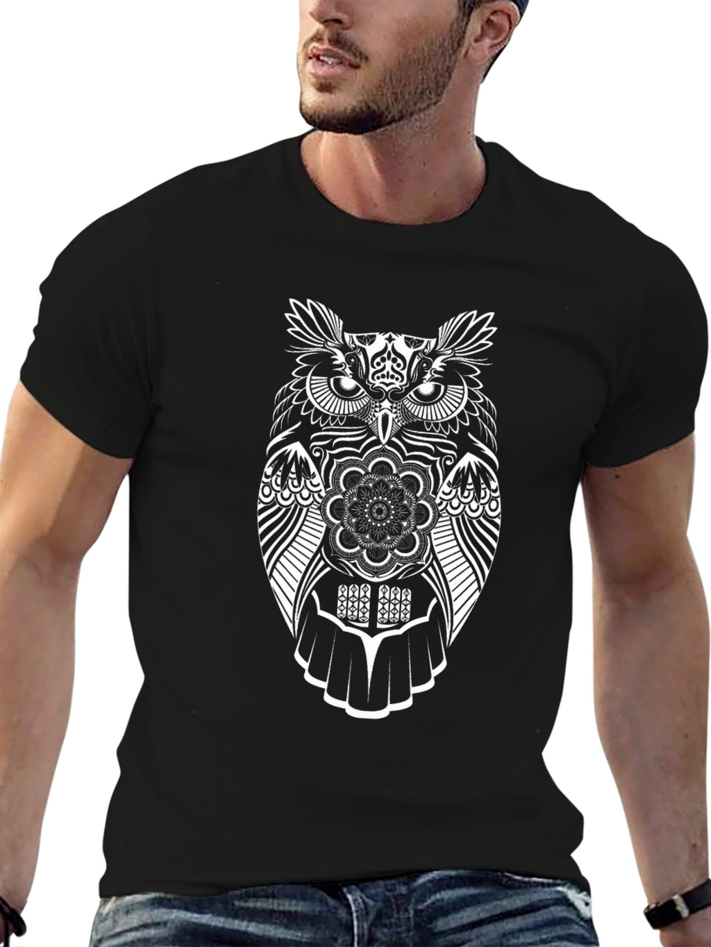 Owl Graphic Tee - Mens Black Cotton T-Shirt