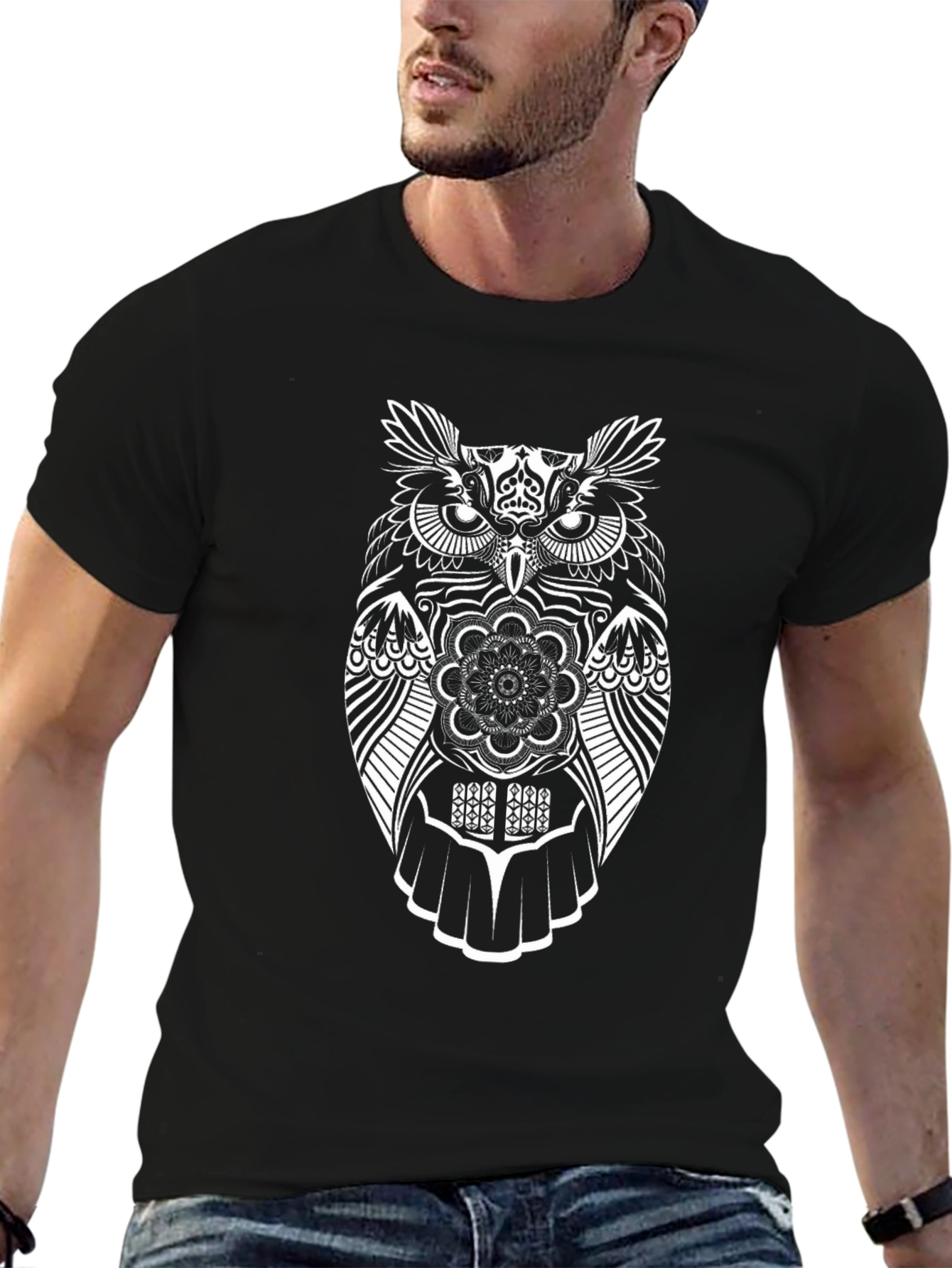 Owl Graphic Tee - Mens Black Cotton T-Shirt