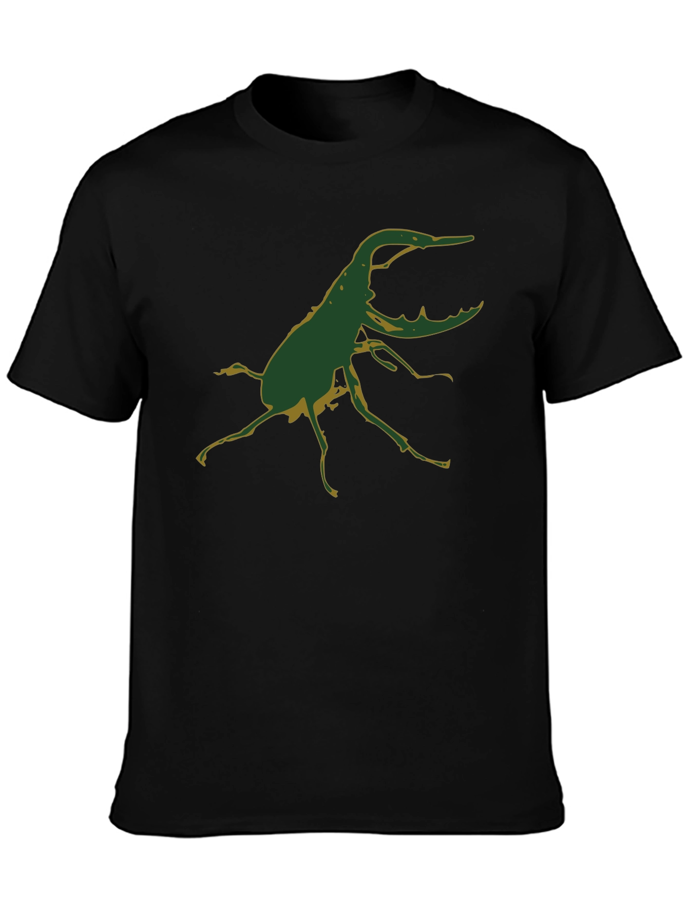 Mens Black T-Shirt with Stag Beetle Graphic Print
